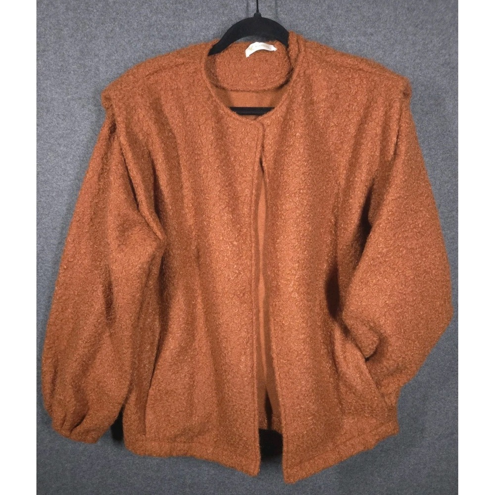 KIRUNDO Women Fall Winter Sherpa Fleece Jacket Faux Wool Lantern Sleeve Rust Red